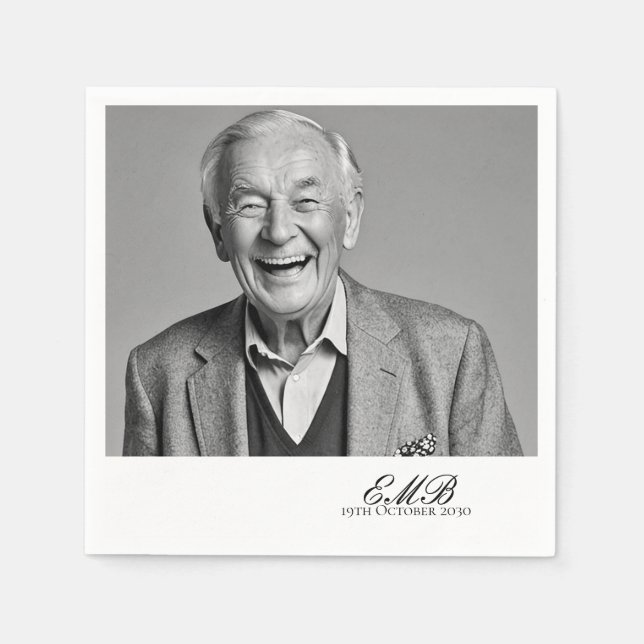 Birthday Male Snyggt Photo White Monogram Pappersservett (Framsidan)