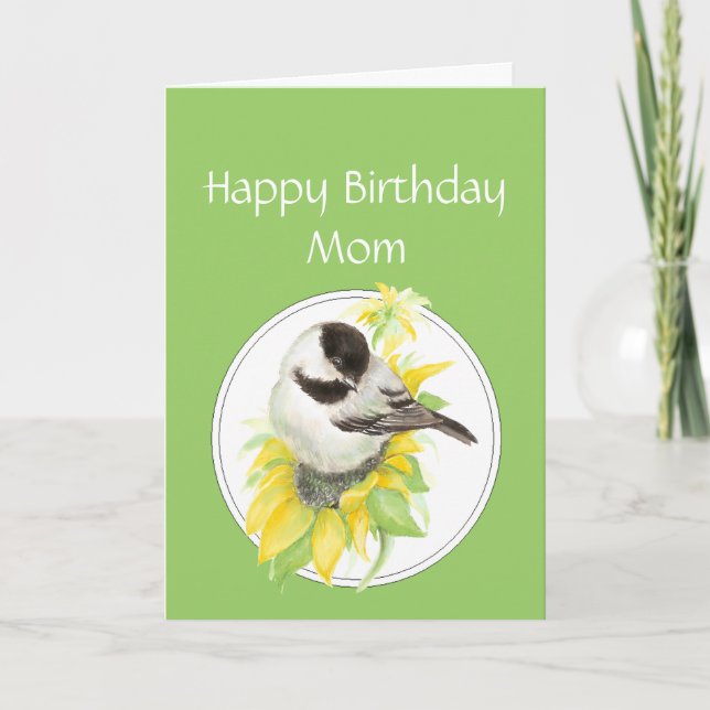 Birthday Mamma Chickadee & Solros Garden Bird Kort (Framsida)