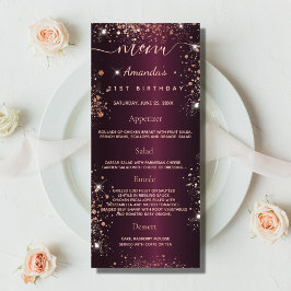 Birthday Menu burgundy ro glitter stoft Reklamkort