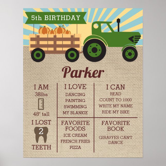 Birthday Milestone Poster Tractor Hayride Pumpkin (Framsidan)
