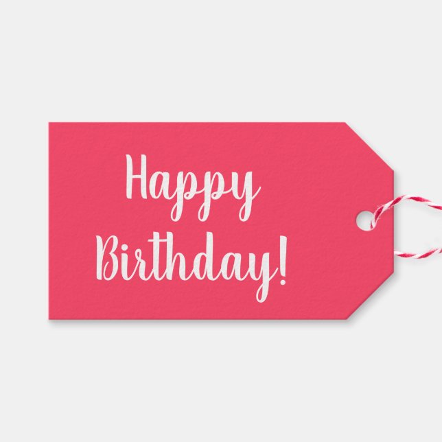 Birthday Modern Pink Typography Presentetikett (Framsidan (Horizontal))