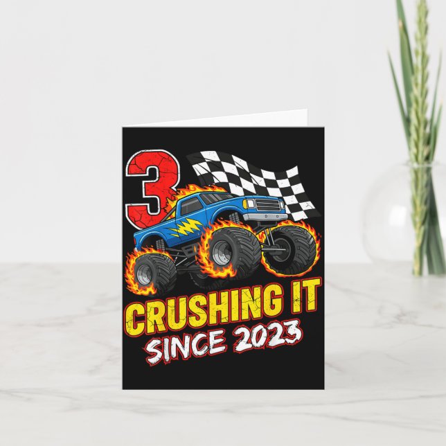 Birthday Monster Truck 3 Year Old Boys 3rd Party B Kort (Framsida)