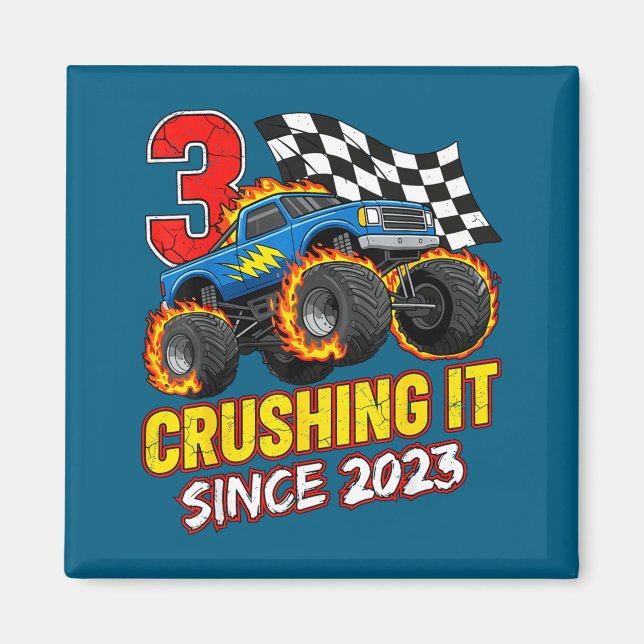 Birthday Monster Truck 3 Year Old Boys 3rd Party B Magnet (Framsidan)