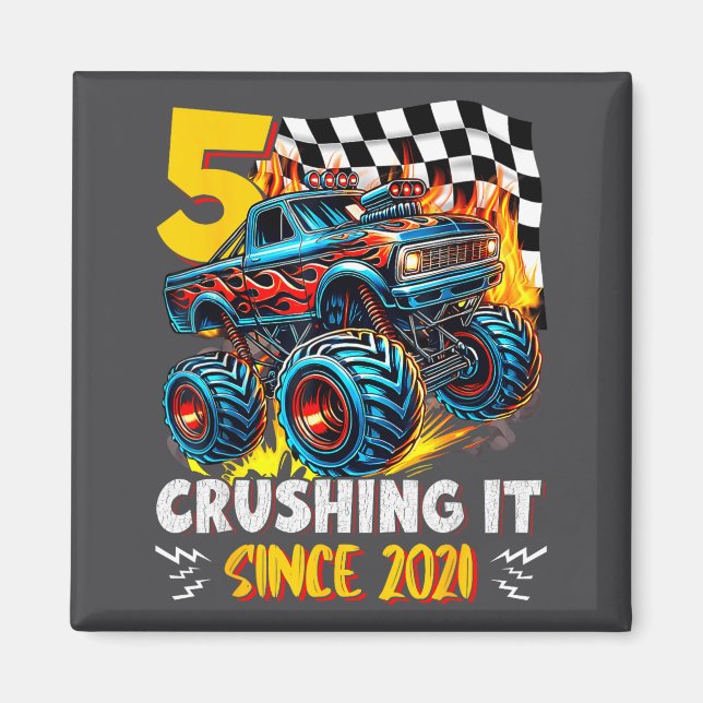 Birthday Monster Truck 5 Year Old Boys 5th Party B Magnet (Framsidan)