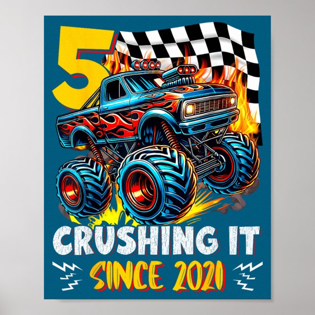 Birthday Monster Truck 5 Year Old Boys 5th Party B Poster (Framsidan)