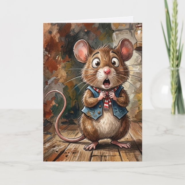 Birthday Mouse with a Surprised Look  Kort (Framsida)