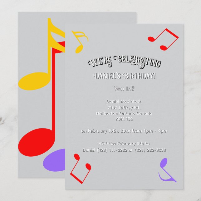 Birthday Music Notes Invitation Inbjudningar (Fram/baksida)