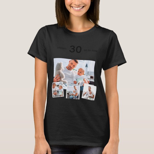 Birthday Name Age Photo Collage  T Shirt (Framsida)