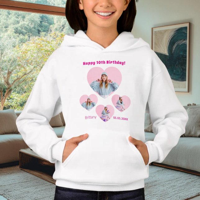 Birthday name age photo heart collage girl pink t shirt (Skapare uppladdad)