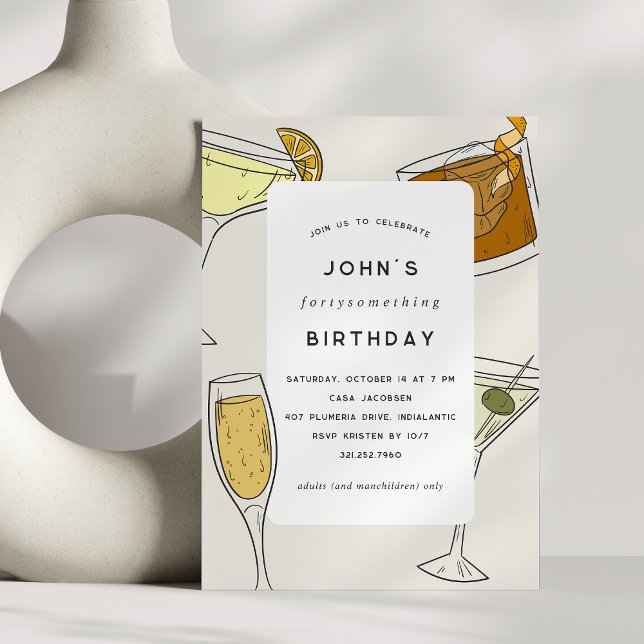 Birthday nåt | Vuxen Birthday Cocktail Party Inbjudningar (Classic cocktail birthday party invitations with a clean look.)
