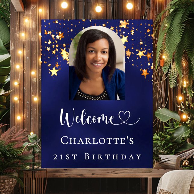 Birthday navy blue gold stars arch photo welcome poster (Skapare uppladdad)