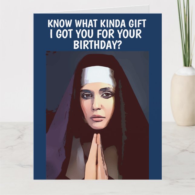 BIRTHDAY NUN NUNS FUNNY GREETY CARD KORT (Framsida)