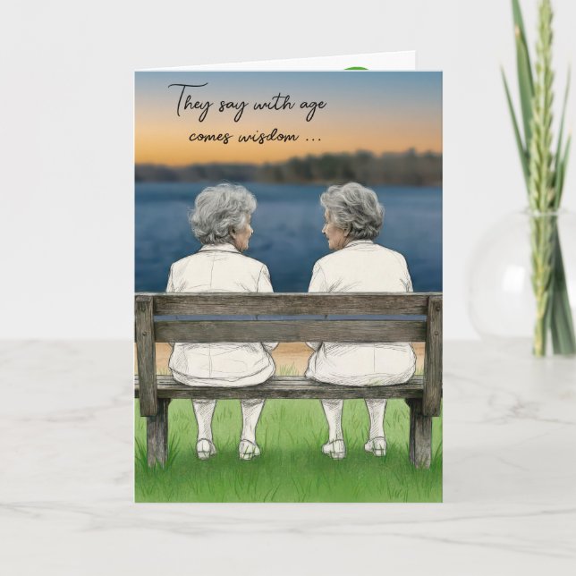 Birthday Old Ladies Chatting on a Lake Bench Kort (Framsida)