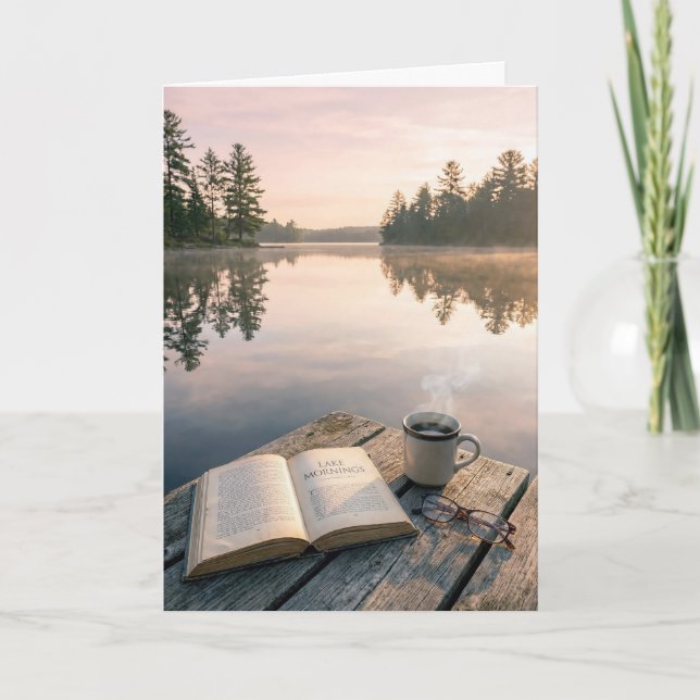 Birthday Open Book With Coffee On a Lake Dock Kort (Framsida)