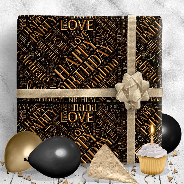 Birthday Ord Cloud Grandma Guld ID276 Presentpapper (Skapare uppladdad)