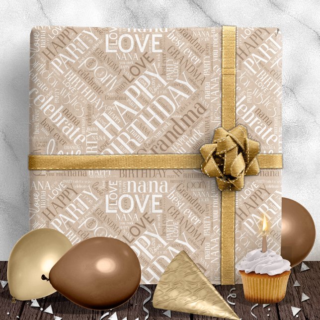 Birthday Ord Cloud Grandma Mocha ID276 Presentpapper (Skapare uppladdad)
