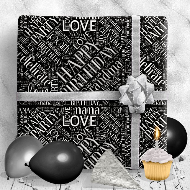 Birthday Ord Cloud Grandma Silver ID276 Presentpapper (Skapare uppladdad)