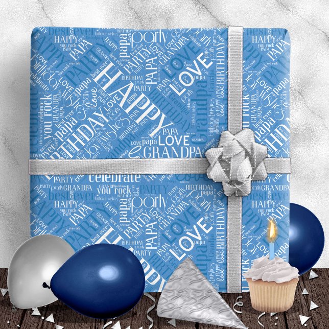 Birthday Ord Cloud Grandpa Blue ID276 Presentpapper (Skapare uppladdad)