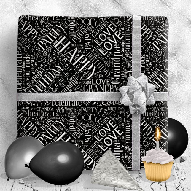 Birthday Ord Cloud Grandpa Silver ID276 Presentpapper (Skapare uppladdad)