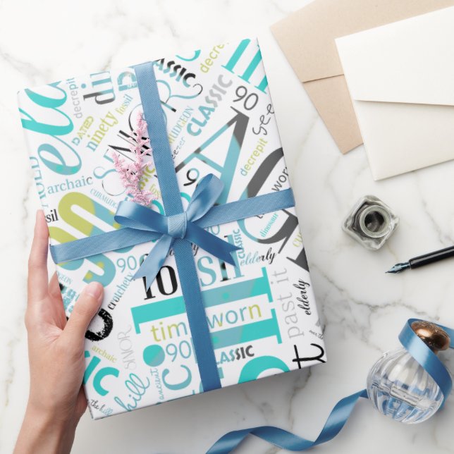 Birthday Ord Cloud Nittio Blue ID266 Presentpapper (Gåvor)