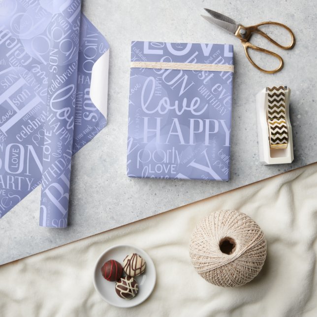 Birthday Ord Cloud Son Blue ID272 Presentpapper (Hantverk)