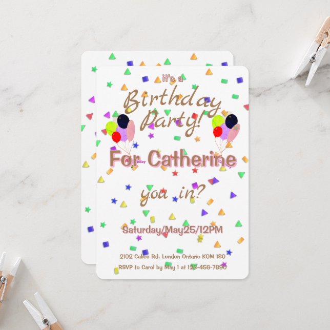 Birthday Party Balloons Invitation Inbjudningar (Fram/Back In Situ)