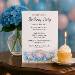 Birthday Party Blue Hydrangea Flower Invitation Inbjudningar