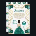 Birthday Party Brown Hair Princess in Teal Tack Kort<br><div class="desc">This birthday party thank you card features an elegant gold frame,  a beautiful princess with brown hair and a teal blue dress,  flowers and a balloon. This is perfect for a birthday party.</div>