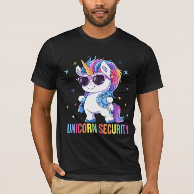 Birthday Party Dad Mom Daughter Unicorn Security  T Shirt (Framsida)