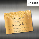 Birthday party gold glitter save the date magnet<br><div class="desc">A girly and trendy Save the Date magnetic card for a 40th (or any age) birthday party. A faux gold background decorated with faux glitter drips, paint dripping look. Personalize and add a date and name/age 40. Black colored letters. The text: Save the Date is written with a large trendy...</div>