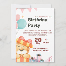 Birthday Party Invitation Cute Lion Jungle Safari Inbjudningar