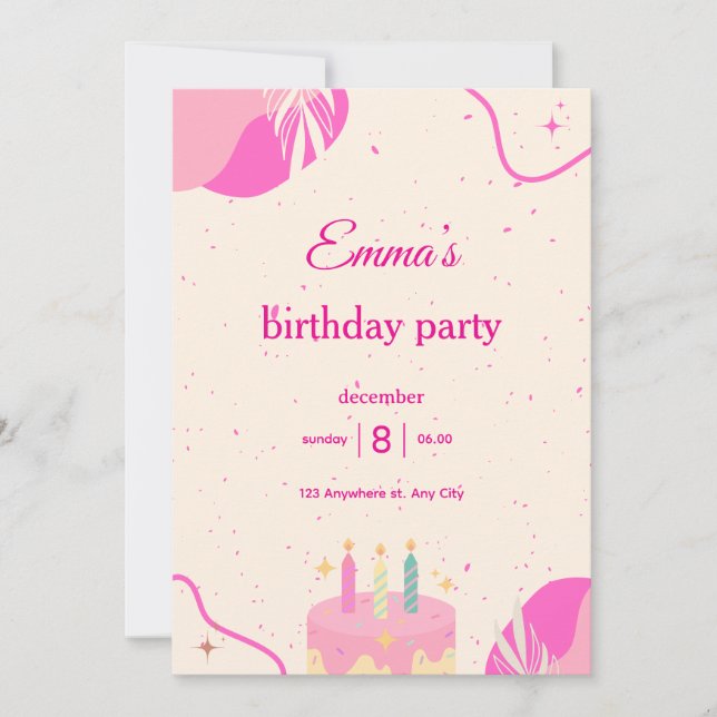 Birthday Party Invitation for Girls. Inbjudningar (Framsida)