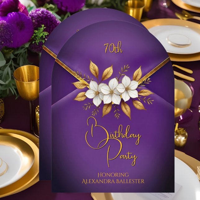 Birthday Party Lilac Flowers Faux Velvet Gold Inbjudningar (Skapare uppladdad)