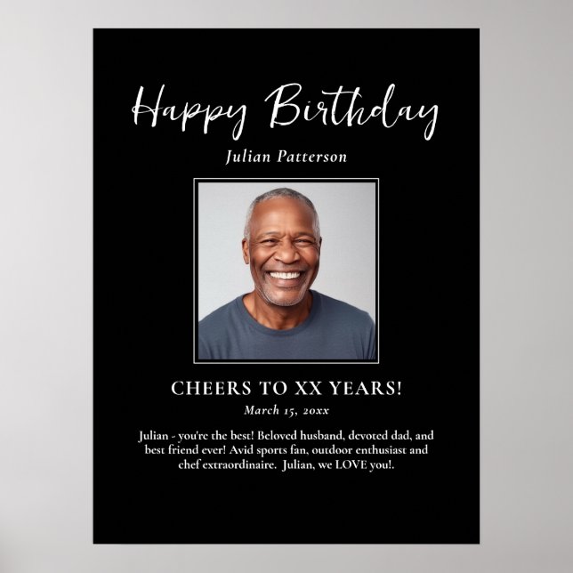 Birthday Party Photo Black White Fun Welcome Poster (Framsidan)