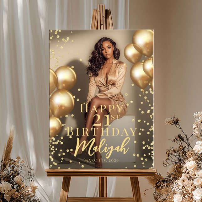 Birthday party photo gold balloons welcome poster (Skapare uppladdad)