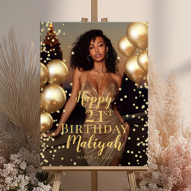 Birthday party photo gold font welcome poster (Skapare uppladdad)