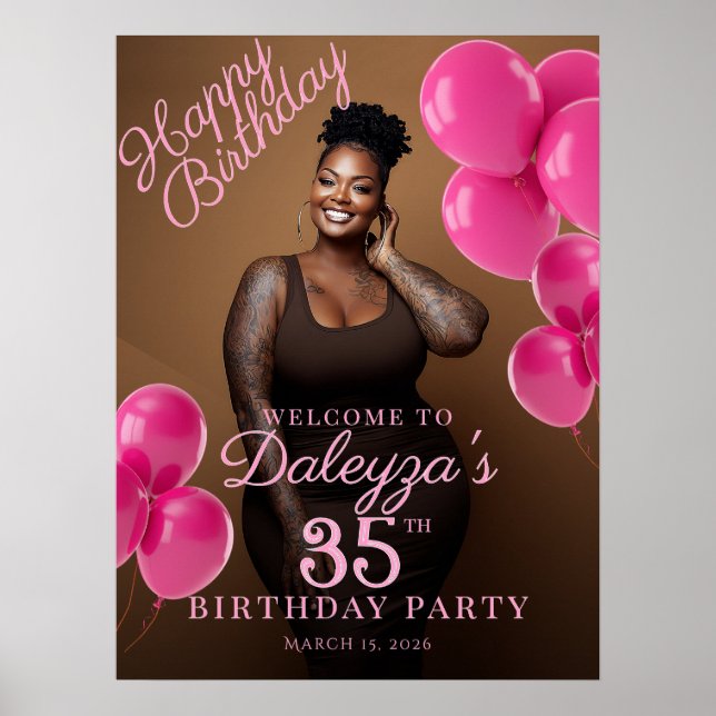 Birthday party photo hot pink welcome poster (Framsidan)