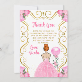 Birthday Party Red Hair Princess in Pink Tack Kort