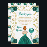 Birthday Party Red Hair Princess in Teal Tack Kort<br><div class="desc">This birthday party thank you card features an elegant gold frame,  a beautiful princess with red hair and a teal blue dress,  flowers and a balloon. This is perfect for a birthday party.</div>