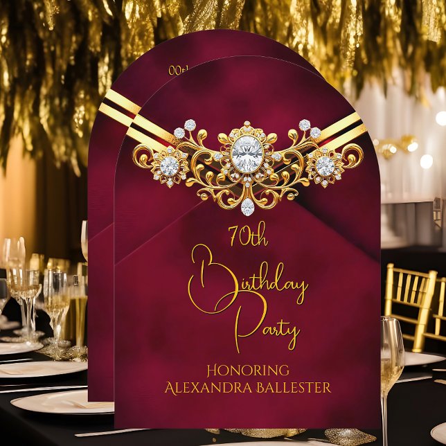 Birthday Party Red Plum Faux Velvet Gold Diamonds Inbjudningar (Skapare uppladdad)