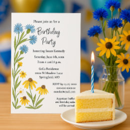 Birthday Party Watercolor Wildflowers  Inbjudningar