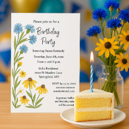 Birthday Party Watercolor Wildflowers  Inbjudningar