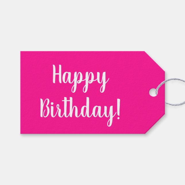 Birthday Pastel Hot Pink Typography Presentetikett (Framsidan (Horisontell))