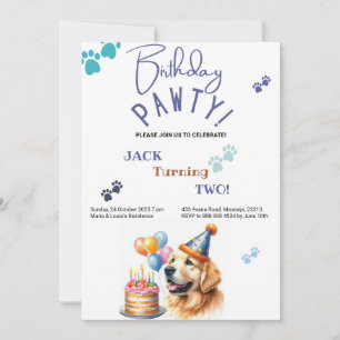 Birthday Pawty Golden Retriever Hund Birthday Inbjudningar