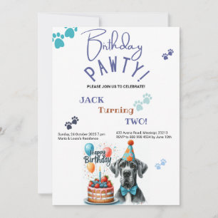 Birthday Pawty Great dane Hund Birthday Inbjudningar