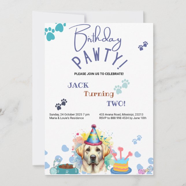 Birthday Pawty Labrador Retriever Hund Birthday Inbjudningar (Framsida)