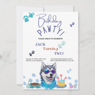 Birthday Pawty Siberian husky Hund Birthday Inbjudningar