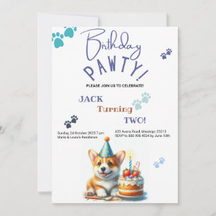 Birthday Pawty Welsh Corgi Hund Customized Birthda Inbjudningar