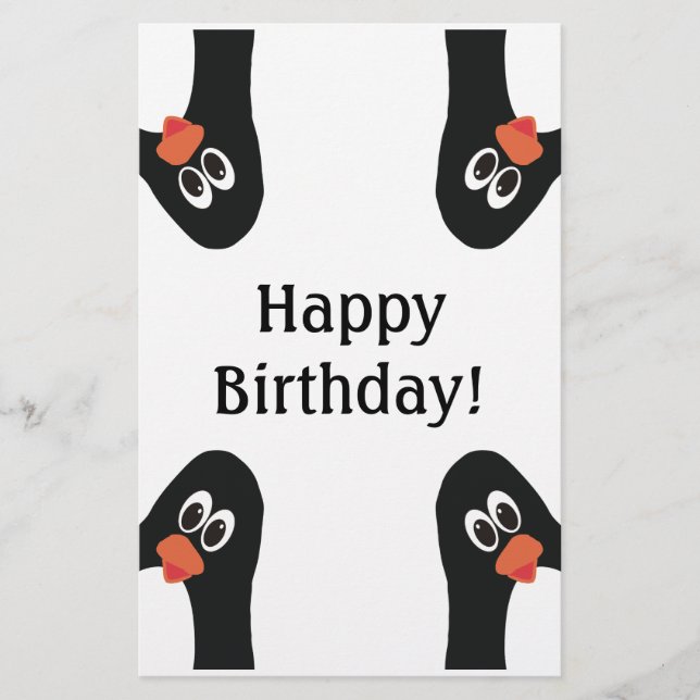 Birthday Penguins i hörnet Funny och Söt Brevpapper (Framsida)