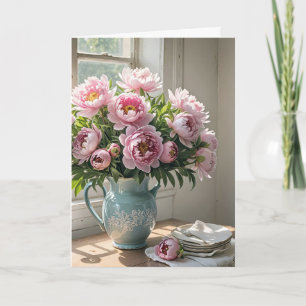 Birthday Peony Bouquet in Vintage Pitcher Kort